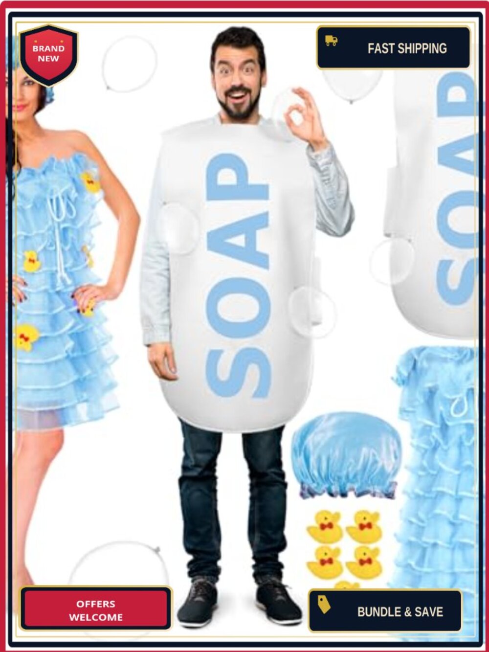 Adult Couples Halloween Costume Set Soap Loofah Cosplay 23 Pcs
